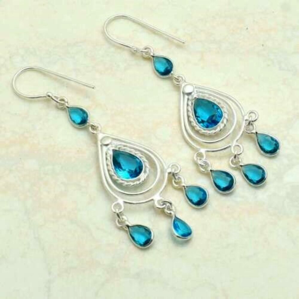Blue Topaz Sterling Silver Drop Dangle Earrings
